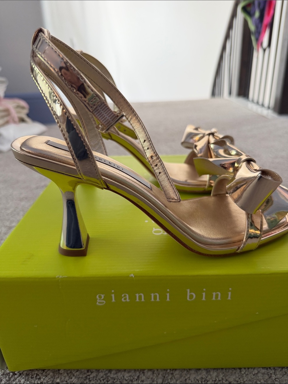 Gianni Bini Metallic Rose Gold Bow Slingback Heels - Picture 5 of 7